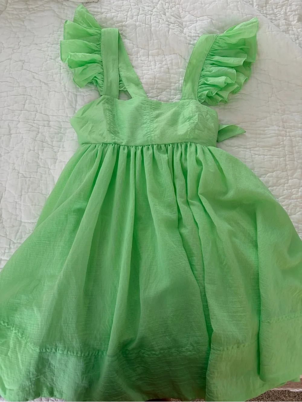 Medium • MABLE Neon Green Ruffle-Sleeve Mini Dress - Picture 12 of 12